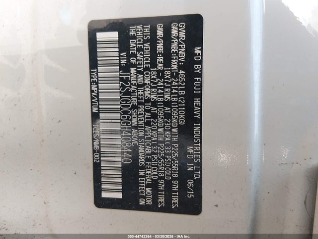 Продажа на аукционе авто 2016 Subaru Forester 2.0xt Premium, vin: JF2SJGDC6GH408440, номер лота: 44742364