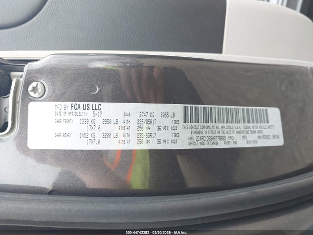 44742382 :رقم المزاد ، 2C4RC1DG9HR778889 vin ، 2017 Chrysler Pacifica Touring مزاد بيع
