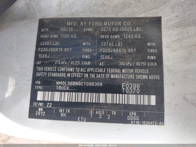 Продажа на аукционе авто 2012 Ford Transit Connect Xlt, vin: NM0LS6BN9CT096309, номер лота: 44742399
