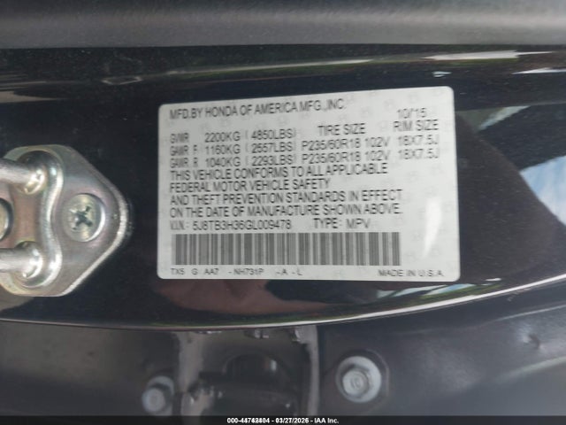 Auction sale of the 2016 Acura Rdx Acurawatch Plus Pkg, vin: 5J8TB3H36GL009478, lot number: 44742404