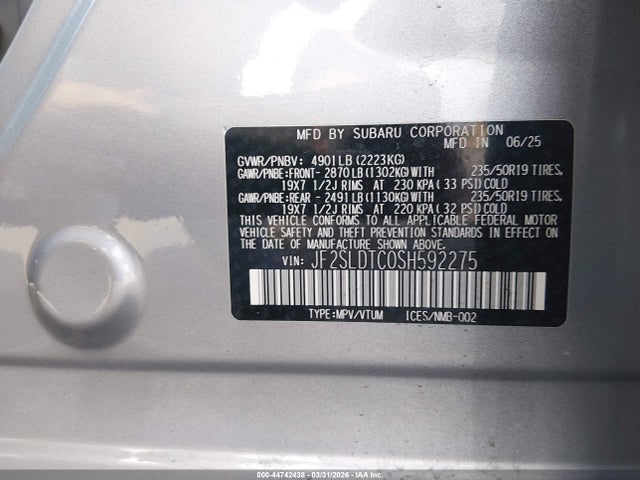 Aukcja sprzedaży 2025 Subaru Forester Touring, vin: JF2SLDTC0SH592275, numer aukcji: 44742438
