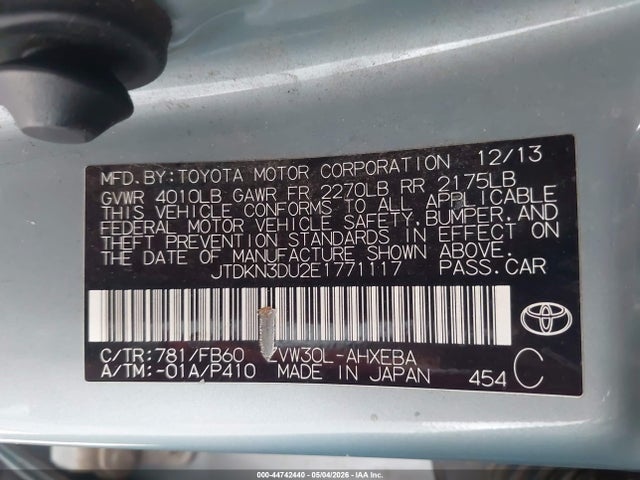 JTDKN3DU2E1771117 Toyota Prius Two