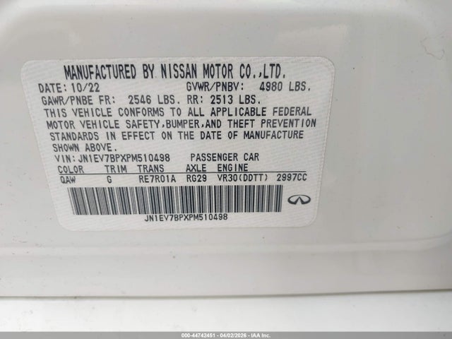 Aukcja sprzedaży 2023 Infiniti Q50 Luxe, vin: JN1EV7BPXPM510498, numer aukcji: 44742451