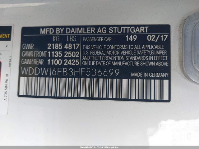 Aukcja sprzedaży 2017 Mercedes-benz Amg C 43 4matic, vin: WDDWJ6EB3HF536699, numer aukcji: 44742476