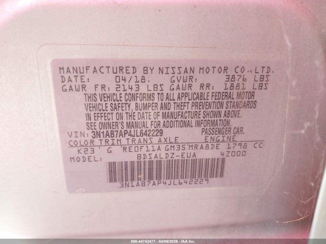 3N1AB7AP4JL642229 Nissan SENTRA SV