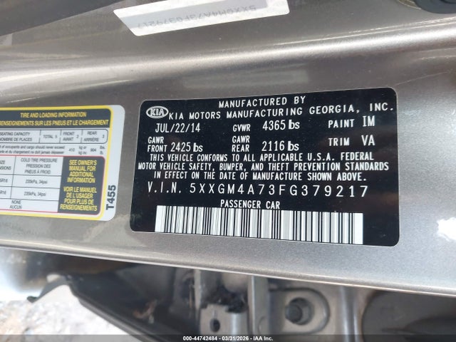 Aukcja sprzedaży 2015 Kia Optima Lx, vin: 5XXGM4A73FG379217, numer aukcji: 44742484