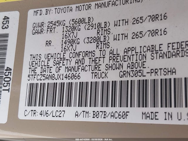 5TFCZ5AN8JX146066 Toyota Tacoma Trd Off Road