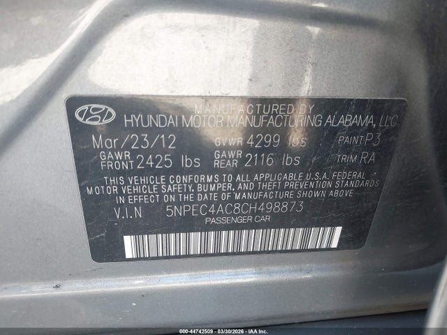 2012 HYUNDAI SONATA 5NPEC4AC8CH498873 Photo 8