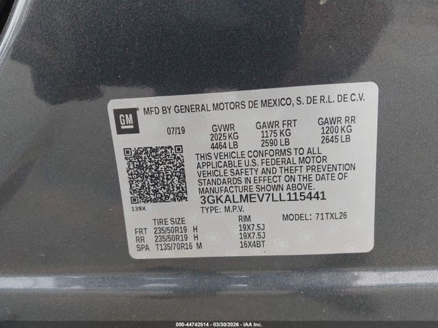 3GKALMEV7LL115441 GMC Terrain Fwd Sle