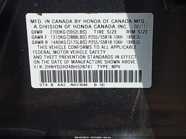 Продаж на аукціоні авто 2011 Acura Mdx, vin: 2HNYD2H24BH528741, номер лоту: 44742519