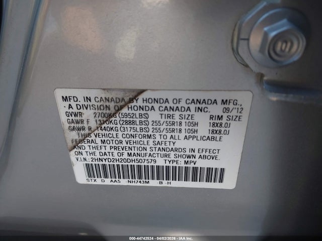 Продаж на аукціоні авто 2013 Acura Mdx, vin: 2HNYD2H20DH507579, номер лоту: 44742524