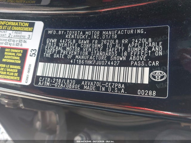 2018 Toyota Camry Xse მანქანა იყიდება აუქციონზე, vin: 4T1B61HK7JU074427, აუქციონის ნომერი: 44742546