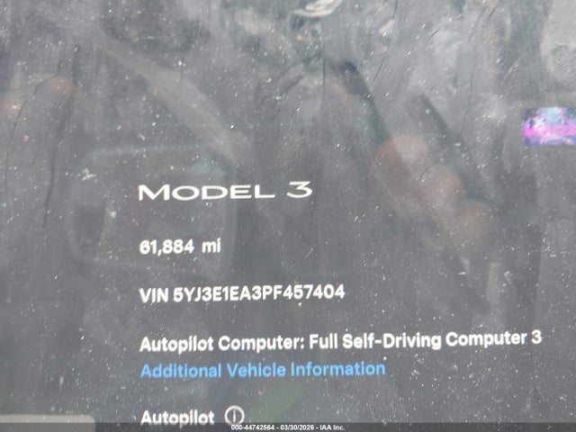 44742564 :رقم المزاد ، 5YJ3E1EA3PF457404 vin ، 2023 Tesla Model 3 Rear-wheel Drive مزاد بيع