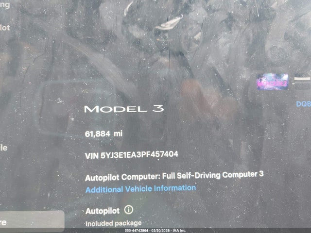44742564 :رقم المزاد ، 5YJ3E1EA3PF457404 vin ، 2023 Tesla Model 3 Rear-wheel Drive مزاد بيع