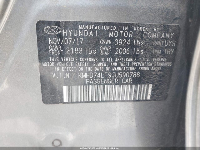 Продажа на аукционе авто 2018 Hyundai Elantra Se, vin: KMHD74LF9JU590788, номер лота: 44742572