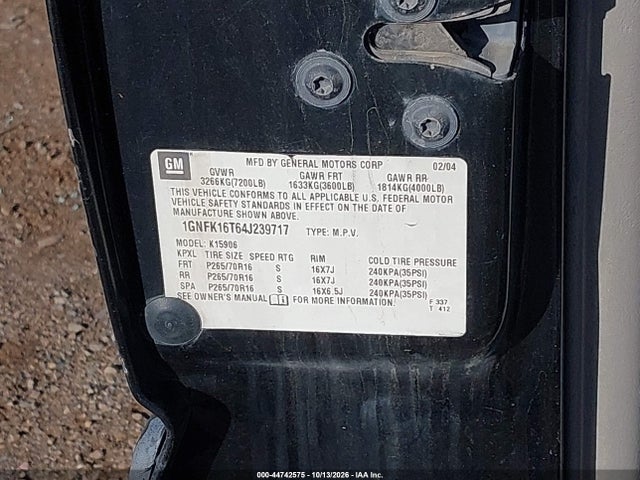 Продажа на аукционе авто 2004 Chevrolet Suburban 1500 Ls, vin: 1GNFK16T64J239717, номер лота: 44742575
