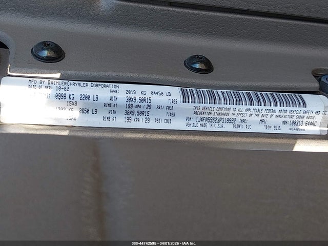 Aukcja sprzedaży 2003 Jeep Wrangler Sahara, vin: 1J4FA59S23P318992, numer aukcji: 44742595