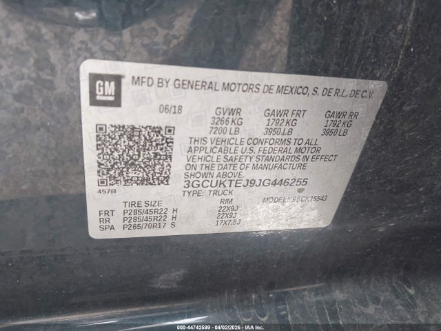Продаж на аукціоні авто 2018 Chevrolet Silverado 1500 High Country, vin: 3GCUKTEJ9JG446255, номер лоту: 44742599