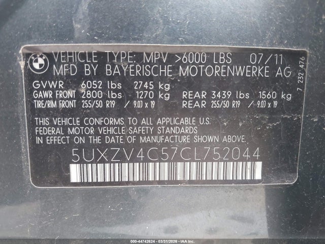 2012 BMW X5 5UXZV4C57CL752044 Photo 8