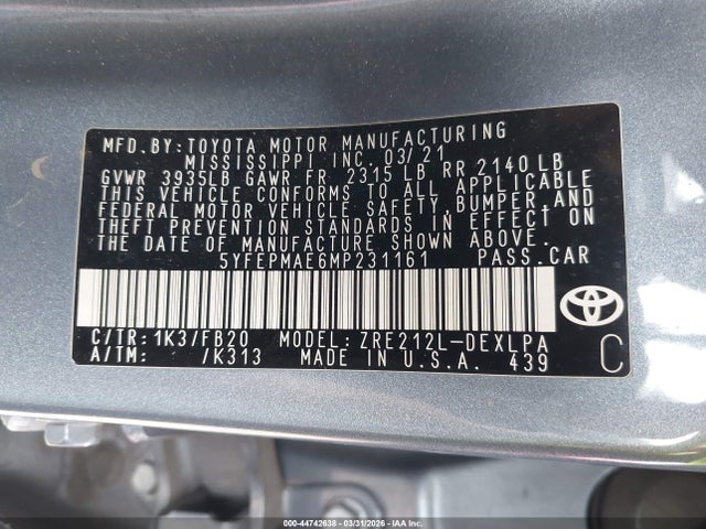 Toyota COROLLA LE 2021 5YFEPMAE6MP231161 Image 9