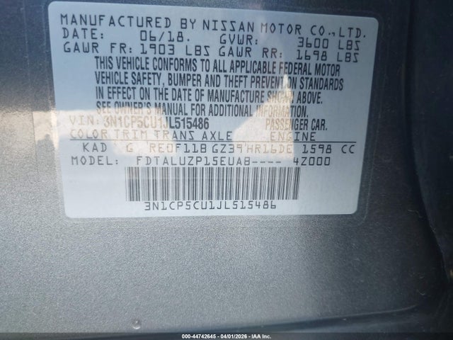 3N1CP5CU1JL515486 Nissan KICKS SR
