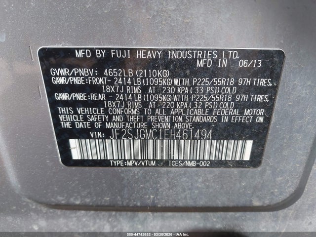 44742652 :رقم المزاد ، JF2SJGMC1EH461494 vin ، 2014 Subaru Forester 2.0xt Touring مزاد بيع