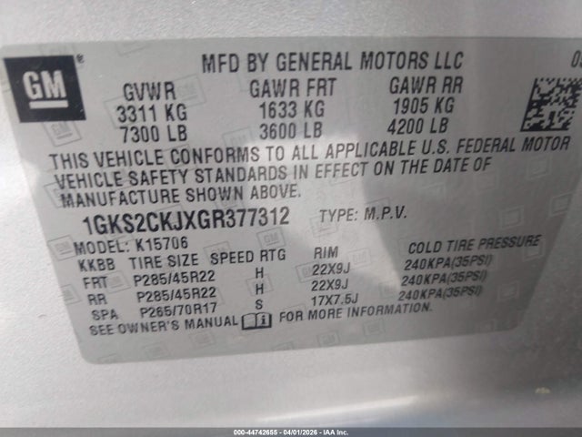 Продаж на аукціоні авто 2016 Gmc Yukon Denali, vin: 1GKS2CKJXGR377312, номер лоту: 44742655
