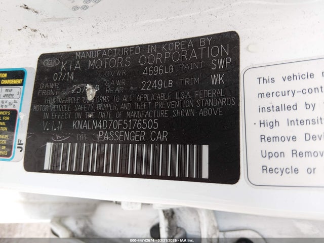 Продаж на аукціоні авто 2015 Kia Cadenza Premium, vin: KNALN4D70F5176505, номер лоту: 44742674
