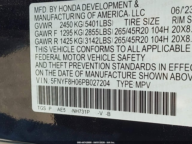 Продажа на аукционе авто 2023 Honda Passport Awd Elite, vin: 5FNYF8H06PB027204, номер лота: 44742699