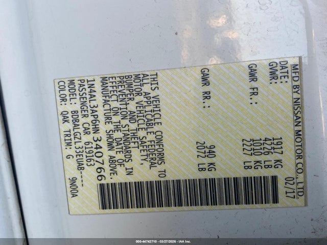 1N4AL3AP6HN340766 Nissan Altima 2.5 S