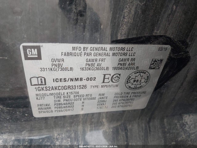 1GKS2AKC0GR331526 GMC YUKON SLE