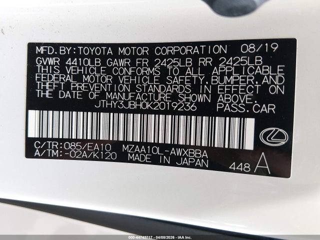 JTHY3JBH0K2019236 Lexus UX 200