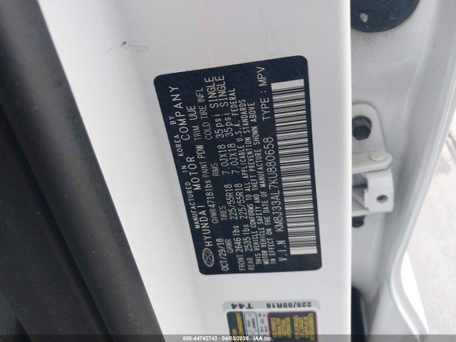 44742742 :رقم المزاد ، KM8J33AL7KU880658 vin ، 2019 Hyundai Tucson Ultimate مزاد بيع
