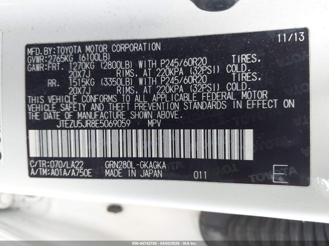 2014 TOYOTA 4RUNNER JTEZU5JR8E5069059 Photo 8