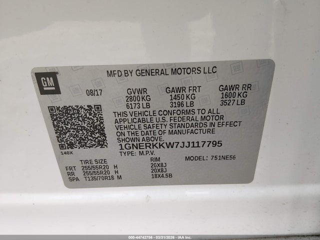 1GNERKKW7JJ117795 Chevrolet Traverse Premier