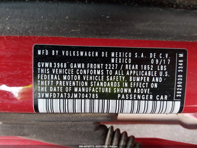 2018 Volkswagen Beetle 2.0t Coast/2.0t S მანქანა იყიდება აუქციონზე, vin: 3VWFD7AT3JM704785, აუქციონის ნომერი: 44742773
