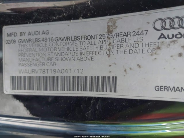 2009 Audi S5 4.2l მანქანა იყიდება აუქციონზე, vin: WAURV78T19A041712, აუქციონის ნომერი: 44742785