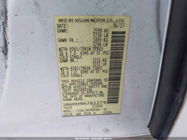 1N6AD0ER9HN761279 Nissan Frontier Sv