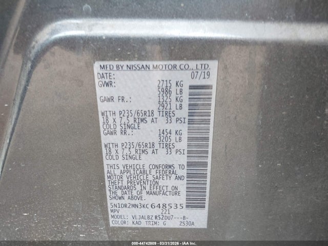 2019 NISSAN PATHFINDER 5N1DR2MN3KC648535 Photo 8