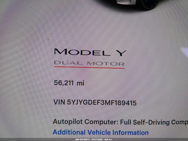 5YJYGDEF3MF189415 Tesla Model Y Performance Dual Motor All-wheel Drive