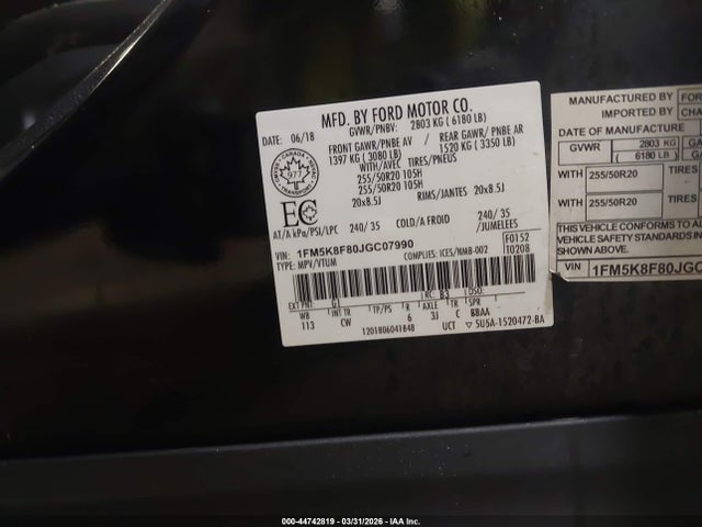 Aukcja sprzedaży 2018 Ford Explorer Limited, vin: 1FM5K8F80JGC07990, numer aukcji: 44742819