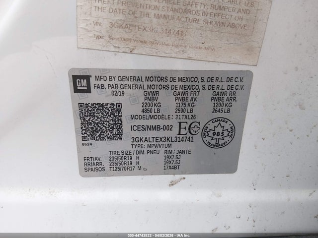 2019 Gmc Terrain Sle მანქანა იყიდება აუქციონზე, vin: 3GKALTEX3KL314741, აუქციონის ნომერი: 44742822