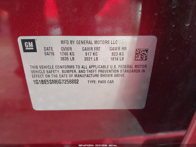 Chevrolet Cruze Lt Auto 2016 1G1BE5SM6G7258802 Image 9