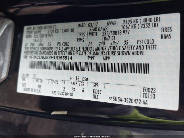 Ford Escape Titanium 2017 1FMCU9J93HUD55814 Image 9