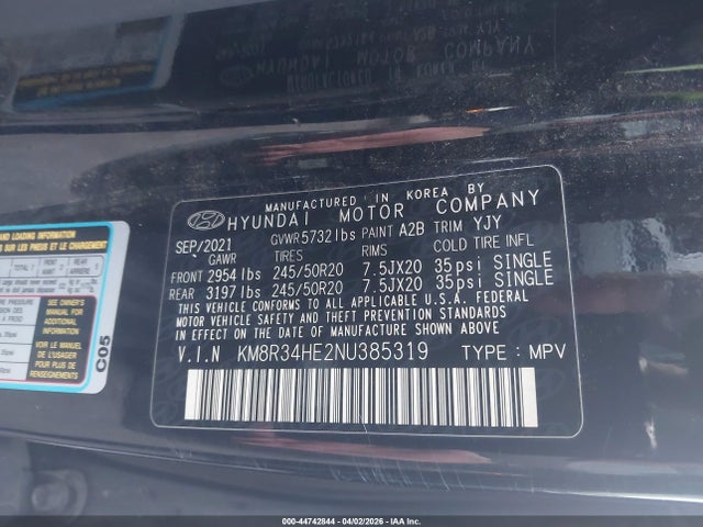 KM8R34HE2NU385319 Hyundai Palisade Sel