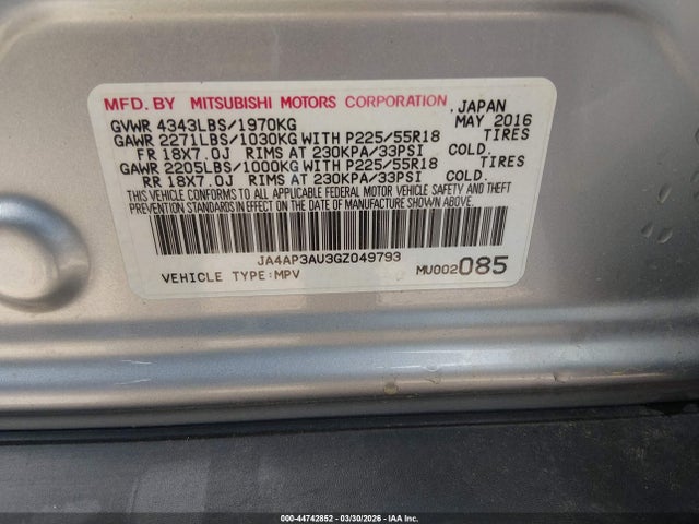 JA4AP3AU3GZ049793 Mitsubishi Outlander Sport 2.0 Es