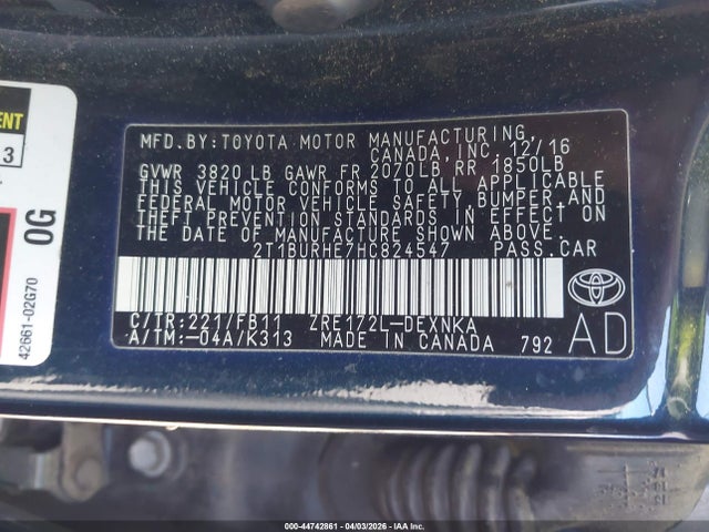 Toyota COROLLA LE 2017 2T1BURHE7HC824547 Image 9