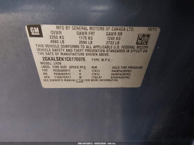 2012 Gmc Terrain Sle-2 მანქანა იყიდება აუქციონზე, vin: 2GKALSEK1C6176976, აუქციონის ნომერი: 44742912