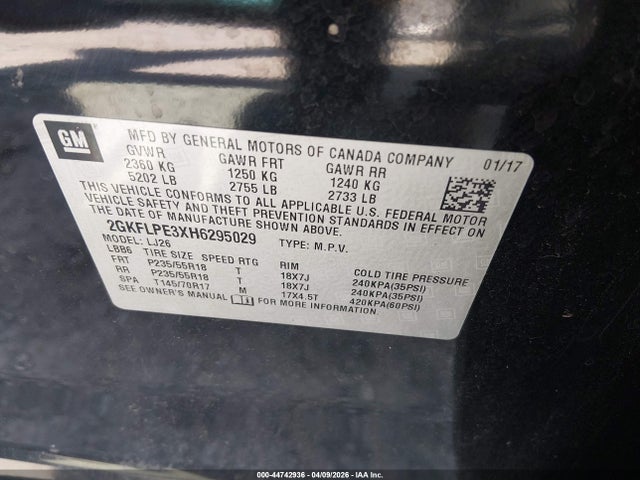 Продаж на аукціоні авто 2017 Gmc Terrain Slt, vin: 2GKFLPE3XH6295029, номер лоту: 44742936