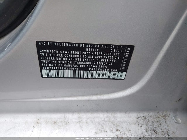 44742943 :رقم المزاد ، 3VW2K7AJ8EM215078 vin ، 2014 Volkswagen Jetta 2.0l S مزاد بيع